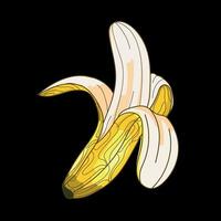 dessin d'art abstrait banane ouvert sur fond noir. illustration vectorielle de banane à moitié pelée vecteur