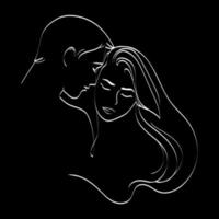 amour couple ligne art illustration vectorielle. résumé, homme, femme, baisers, minimal, art moderne, style, vecteur, illustration, sur, arrière-plan noir vecteur