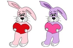 lapin en deux couleurs différentes lapin rose dans la main coeur rouge, conçu pour Noël, la Saint-Valentin, le 8 mars, l'impression de vêtements, la carte postale et d'autres occasions vecteur