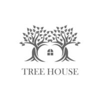 création d'illustration vectorielle de logo immobilier. symbole de la maison dans les arbres. vecteur