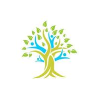 modèle de logo vectoriel arbre généalogique. ce logo combine l'humain avec la feuille verte qui signifie une vie saine, parfait pour une entreprise de santé, un activiste vert, une organisation caritative, des activités communautaires sociales. etc.