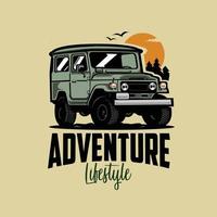 illustration terrestre d'aventure premium. vecteur d'illustration suv tout-terrain 4x4 terrestre classique isolé. idéal pour la conception d'autocollants et de t-shirts pour les passionnés d'automobile