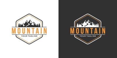 illustration de conception de logo vectoriel de montagne vintage sur fond noir et blanc.