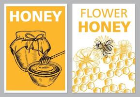 2069.epshoney and bees flyer set, illustrations dessinées à la main. vecteur. vecteur