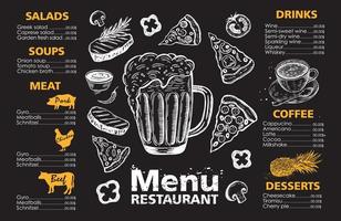 conception de modèle de menu pour restaurant, illustration de croquis. vecteur. vecteur
