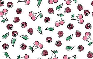 framboises, menthe, cerise, illustrations dessinées à la main. vecteur