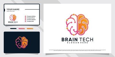 illustration de conception de logo de technologie cérébrale avec concept créatif et modèle de carte de visite vecteur premium
