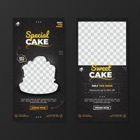 bannière de modèle de promotion de menu gâteau avec motif fond sombre vecteur