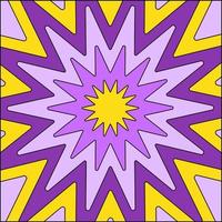 fond rétro carré coloré dans des couleurs violet jaune. fond de vecteur psychédélique abstrait. tunnel étoilé dans le style des années 60, 70