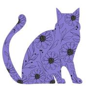 silhouette de chat avec des fleurs vecteur