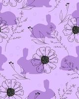 motif violet avec fleurs et lapins vecteur