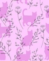 silhouette de chat avec motif botanique vecteur