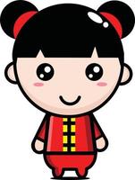 personnage de dessin animé féminin en costume traditionnel du nouvel an chinois vecteur