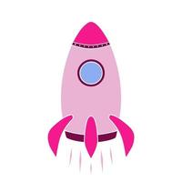 fusée rose, vaisseau spatial mignon, icône de démarrage du lanceur. illustration pour l'impression, les arrière-plans, les couvertures, les emballages, les cartes de voeux, les affiches, les autocollants et le textile. isolé sur fond blanc. vecteur