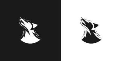 illustration de silhouette de création de logo de loup hurlant vecteur
