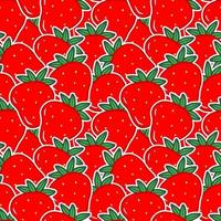 modèle sans couture avec des autocollants de fraises rouges en style cartoon. fond d'illustration de nourriture vectorielle. vecteur