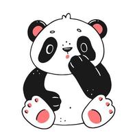 mignon petit panda surpris dans un style linéaire de dessin animé simple. illustration animale vectorielle. vecteur