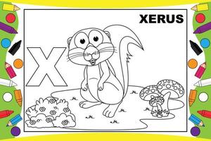 dessin animé xerus à colorier avec alphabet pour enfants vecteur