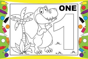 dessin animé de dinosaure à colorier avec numéro pour les enfants vecteur