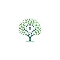 arbre d'argent et conception de logo ou d'icône de maison vecteur