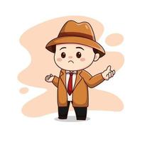 illustration d'un détective mignon ou d'un homme portant un costume marron se sentant confus personnage chibi kawaii vecteur