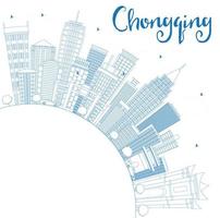 décrivez l'horizon de chongqing avec des bâtiments bleus et un espace de copie. vecteur