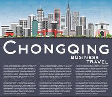 horizon de chongqing avec bâtiments gris, ciel bleu et espace de copie. vecteur