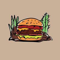 l'illustration vectorielle de hamburger convient à la marque de t-shirt, à la publicité et à d'autres utilisations vecteur