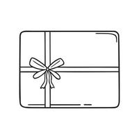doodle de boîte-cadeau dessiné à la main. boîte actuelle avec arc et ruban dans le style de croquis. illustration vectorielle isolée sur fond blanc. vecteur