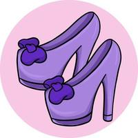 chaussures à talons hauts à la mode violet clair, illustration de dessin animé de vecteur sur un fond clair rond