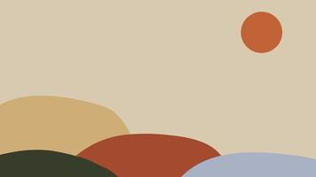 montagne dessinée à la main avec une couleur de style boho. illustration vectorielle de coucher de soleil montagne avec rivière. montagne avec un style bohème. vecteur