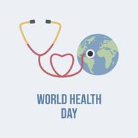 La journée mondiale de la santé est une journée mondiale de sensibilisation à la santé célébrée chaque année le 7 avril. conception d'illustration de santé vectorielle moderne avec globe et stéthoscope. vecteur