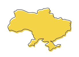 carte de l'ukraine - carte de contour de style croquis dessiné à la main simple en couleur du drapeau ukrainien bleu et jaune. dessin de la silhouette de la frontière ukrainienne. illustration vectorielle isolée sur blanc vecteur