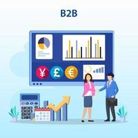 concept de marketing interentreprises, solution b2b, deux partenaires commerciaux se serrant la main. vecteur