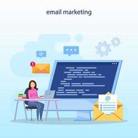 concept de marketing par e-mail, services de marketing par e-mail, campagne publicitaire, promotion numérique, stratégie commerciale en ligne, modèle vectoriel plat