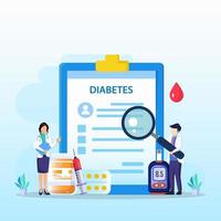 concept de diabète de médecine. le médecin teste le taux de glucose dans le sang, prescrit des statines. illustration vectorielle plane. vecteur