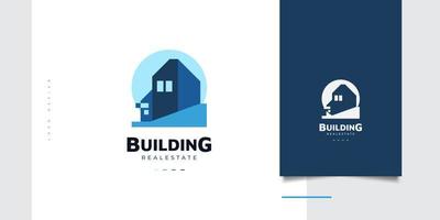 création de logo de bâtiment bleu pour l'identité de l'entreprise immobilière. logo ou icône de maison moderne. logo de l'industrie de l'architecture ou de la construction vecteur