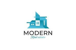 création de logo de maison moderne bleue pour l'identité de l'entreprise immobilière. création de logo immobilier futuriste vecteur