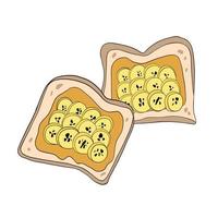 beurre de cacahuète et toast à la banane. illustration d'aliments sains. l'heure du déjeuner vecteur