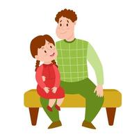 illustration de dessin animé de vecteur d'un père et sa fille. papa tient sa petite fille sur ses genoux. illustration pour la fête des pères. du temps en famille. concept de parentalité ou de famille.