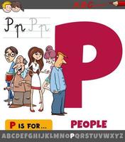 lettre p de l'alphabet avec des personnages de dessins animés vecteur