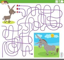 jeu de labyrinthe avec personnage d'âne de dessin animé et mignon petit poulain vecteur