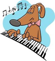 dessin animé chien personnage animal comique jouant du piano vecteur