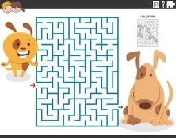 jeu de labyrinthe avec un chien et un chiot adultes de dessin animé vecteur