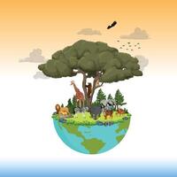 le cycle de vie des animaux de la forêt. faune mondiale par animal sur terre, concept de la faune, journée de l'environnement, journée mondiale de la faune de l'habitat, journée mondiale des espèces menacées, forêt mondiale et biodiversité vecteur