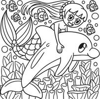 coloriage de sirène chevauchant un dauphin pour les enfants vecteur