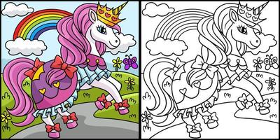 illustration de page de coloriage princesse licorne vecteur
