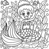 Coloriage de sirène afro-américaine pour les enfants vecteur