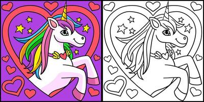 licorne avec coeur illustration de page à colorier vecteur