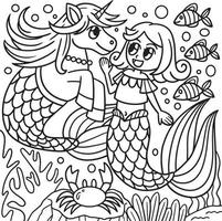 sirène avec coloriage de licorne pour les enfants vecteur